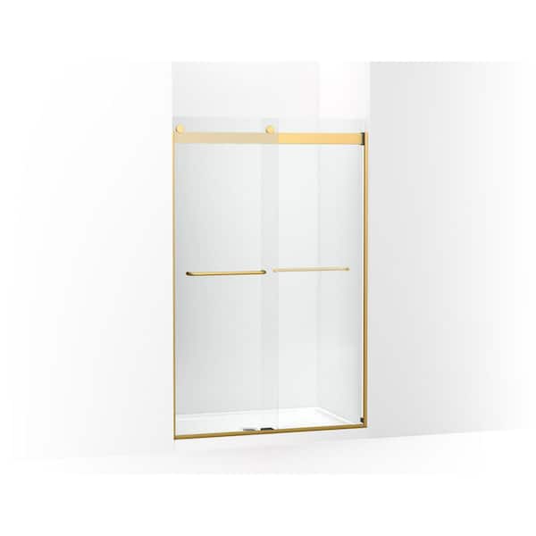 KOHLER Levity 44-48 in.W x 74 in. H Sliding Frameless Shower Door in Vibrant Brushed Moderne Brass with 1/4 in. Thick Glass