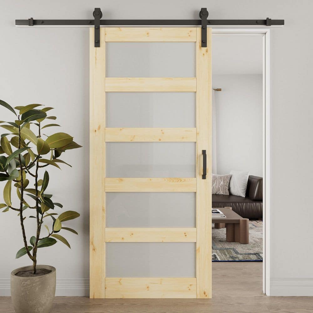 ARK DESIGN 36 in. x 84 in. 5-Lite Tempered Frosted Glass and Solid Pine ...