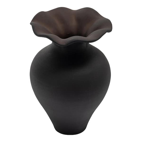 NADAAL STUDIOS Ellison 8.268 in. Black Terracotta Round Decorative Vase