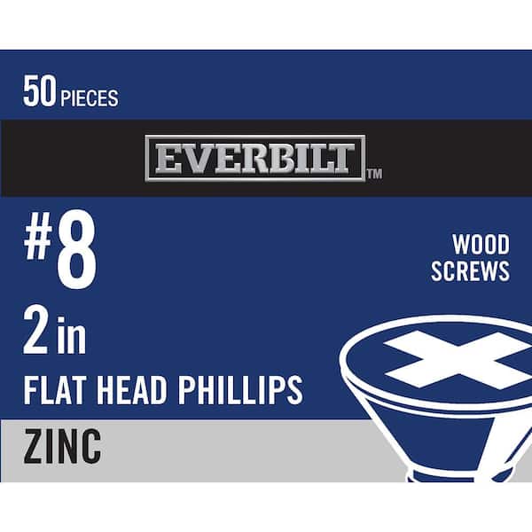 Everbilt #8 x 2 in. Phillips Flat Head Zinc Plated Wood Screw (50-Pack)