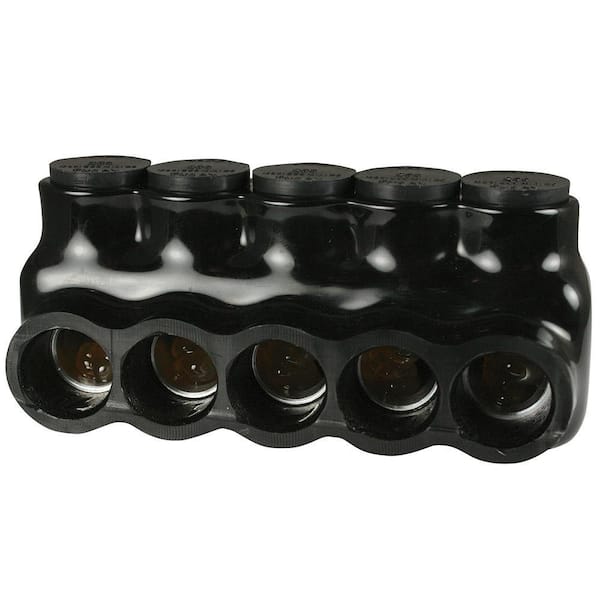 6 AWG - 250 MCM 600-Volt 5-Ports Multi Tap Connector, Insulated Single Sided Entry, Black