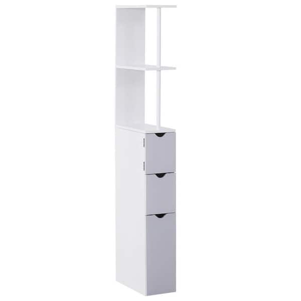 12 in. W x 6 in. D x 53.5 in. H White Linen Cabinet with 2-Open Shelves and 2-Door Cabinet Tall Bathroom Storage Cabinet