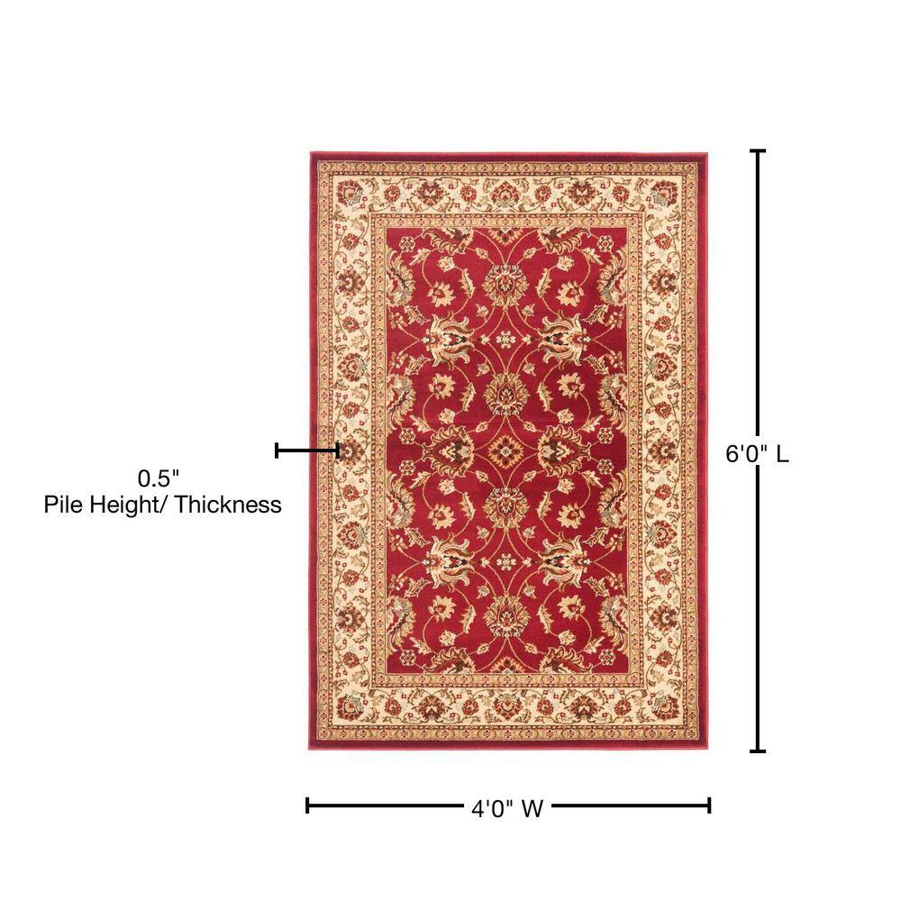 Red and Ivory 4' x 6' Synthetic Safavid Style Area Rug