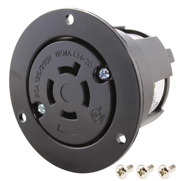 AC WORKS 20 Amp 125/250-Volt NEMA L14-20R Flanged Mounting Locking Industrial Grade Outlet Receptacle