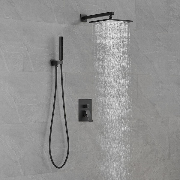 Zalerock Single-Handle Rain 1-Spray Square 12 in. Shower System Shower  Faucet Head with Handheld in Black (Valve Included) HAZ013 - The Home Depot
