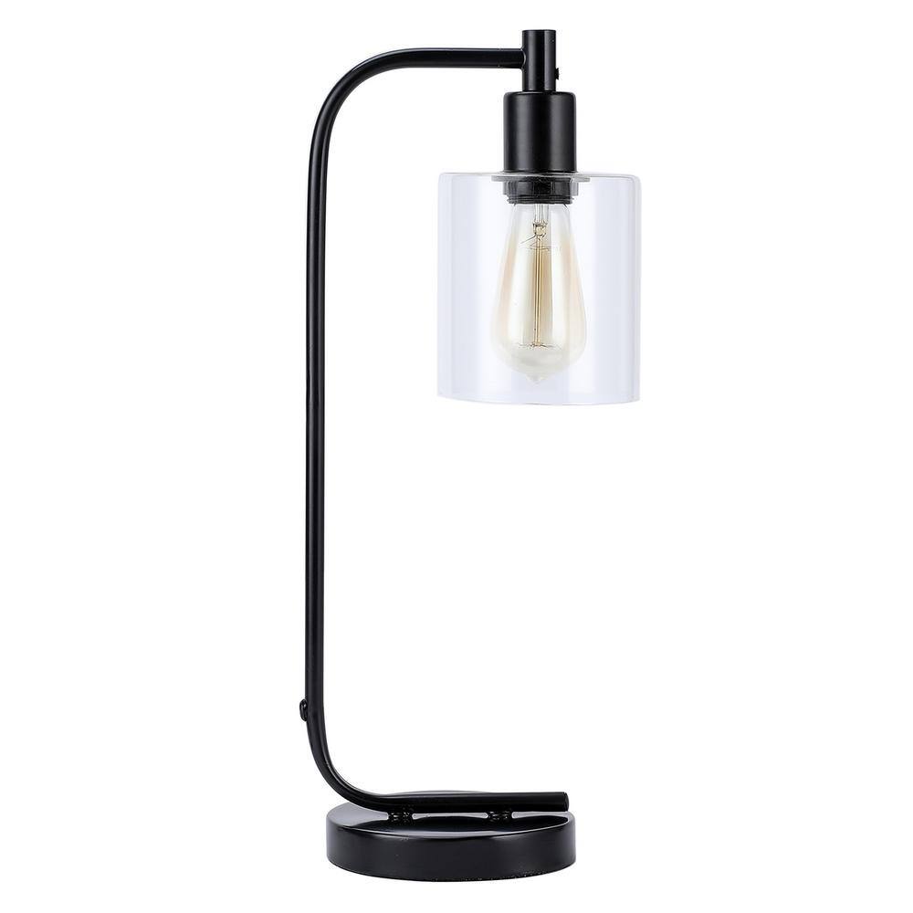 Merra 19 in. Black Industrial Desk Lamp with Clear Glass Shade PTL2002