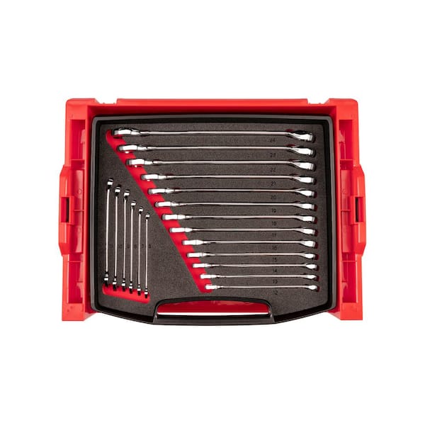 TEKTON 6-24 mm Combination Wrench Set with Open Top Drawer and Rack (19-Piece)