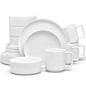 Colortex Stone 16-Piece (White) Porcelain Stax Dinnerware Set, Service for 4