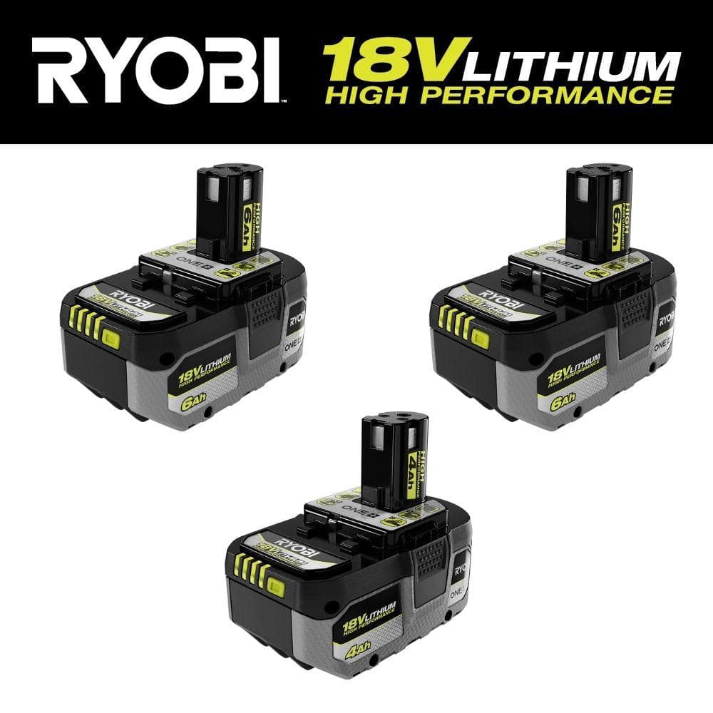 RYOBI ONE HP 18V HIGH PERFORMANCE Lithium Ion 6.0 Ah Battery 2 Pack w ONE 18V 4.0 Ah Lithium Ion HIGH PERFORMANCE Battery PBP2007 PBP004 The