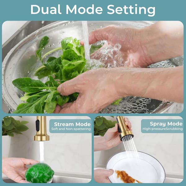 Single Handle 16 in. H Pull Down Sprayer Kitchen Faucet with Pull Out Spray Wand in Brushed Gold