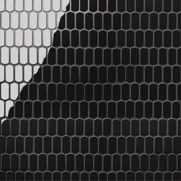 Hudson Capsule Glossy Black 12 in. x 13 in. Porcelain Floor and Wall Mosaic Tile (11.4 sq. ft. /Case)