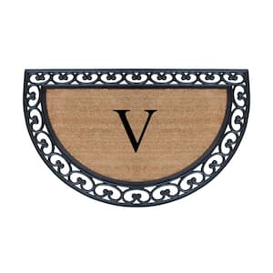 A1HC Black 30 in. x 48 in. Rubber & Coir Thin Profile Outdoor Entrance Durable Monogrammed V Door Mat