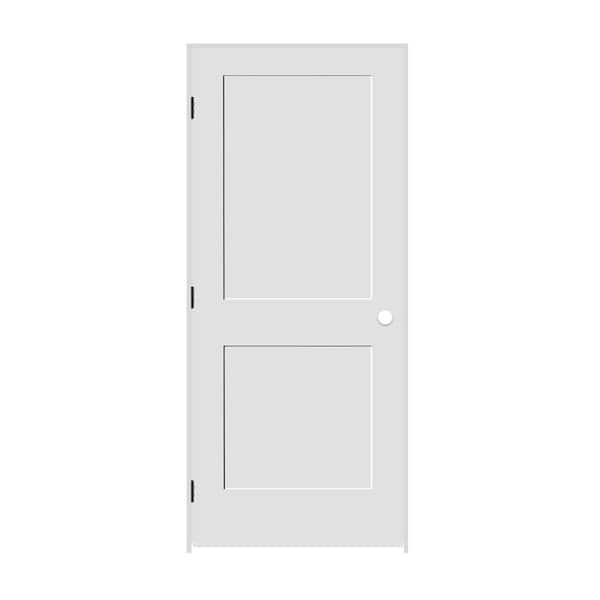 CODEL DOORS 24 in. x 80 in. 2-Panel Right Handed Solid Primed White MDF Wood Single Prehung Interior Door with Matte Black Hinges
