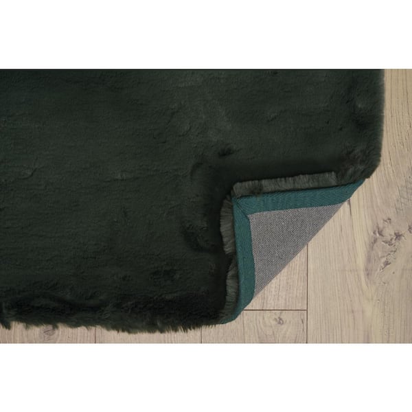 Carmine Faux Rabbit Dark Green 8x10 Area Rug