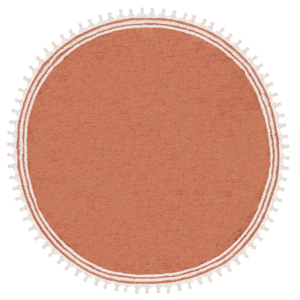 Easy Care 7 ft. x 7 ft. Rust/Ivory Machine Washable Solid Striped Border Round Area Rug price history on PriceWatchPro