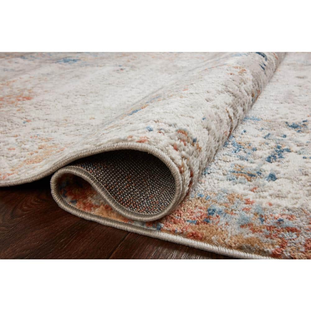 Ivory and Multicolor Abstract Stain-Resistant Area Rug 5'-3" x 7'-6"