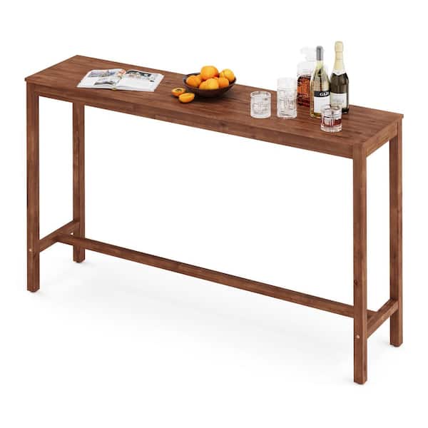 cozyman 63 in. Teak Outdoor Bar Table Acacia Wood Outdoor Dining Table Weather-Resistant Bistro Table Indoor Outdoor Furniture