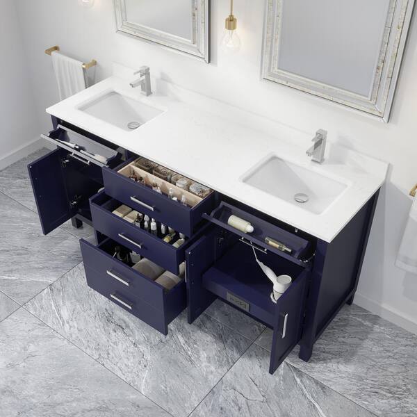 Art Bathe Kali 72 In W X 22 D Bath Vanity Blue Engrd Stone Top White With Basin Power Bar And Organizer Ka72nb - Offset Bathroom Vanity Drainage Art Bathe Kali 72 In W X 22 D Bath Vanity Blue Engrd Stone Top White With Basin Power Bar And Organizer Ka72nb - Offset Bathroom Vanity Drainage