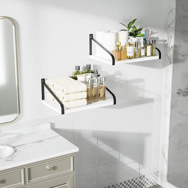 Dyiom 16 in. W 16 in. H x 5.9 in. D Bamboo Square Bathroom Organizer Shelves Adjustable 3-Tiers Floating Shelf in Golden