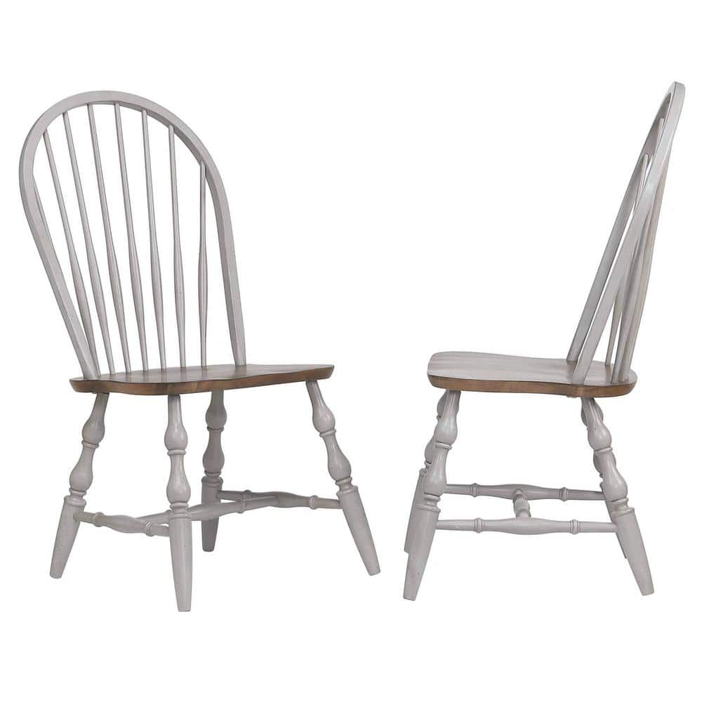 Light Gray and Nutmeg Brown High Windsor Wood Side Chair