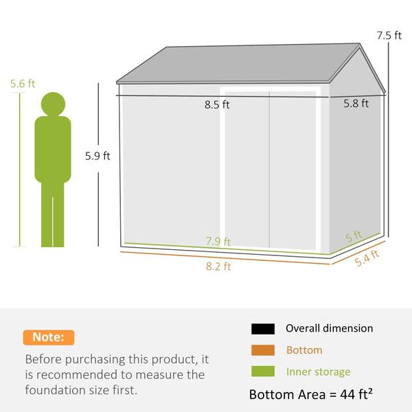 8 ft. W x 6 ft. D Outdoor Metal Garden Storage Shed, Extra Large