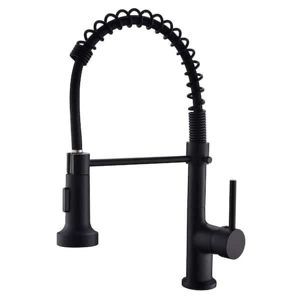 AIMADI Single Handle Pull Down Sprayer Kitchen Faucet with Advanced Spray Single Hole Brass Kitchen Sink Faucets in Matte Black