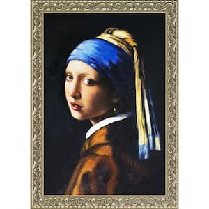 Girl with a Pearl Earring by Johannes Vermeer Rococo Silver Framed People Oil Painting Art Print 29.5 in. x 41.5 in.