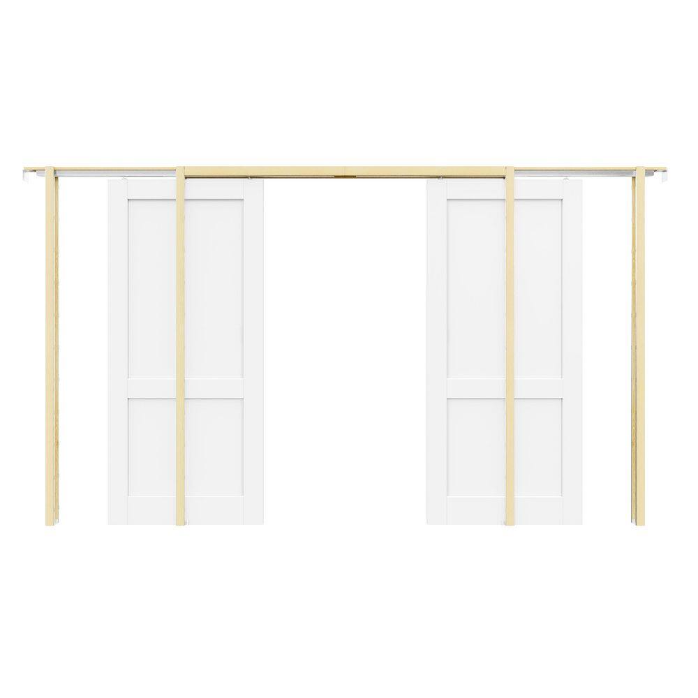 72 in. x 80 in. 2-Paneled White Primed Wood Door with Solid Core Sliding Pocket Door Frame with Hardware and Soft Close price history on PriceWatchPro