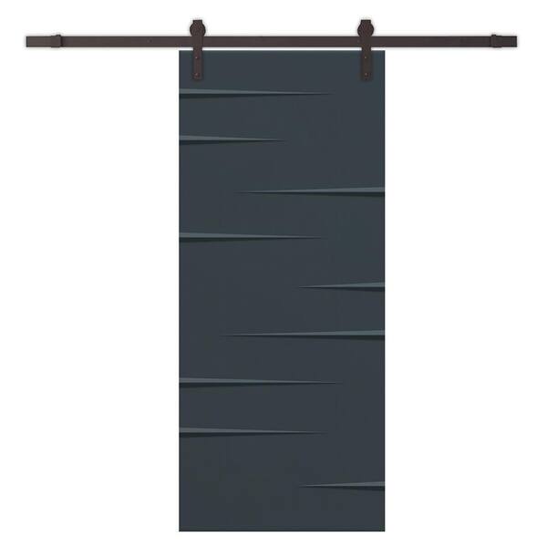 CALHOME 42 in. x 80 in. Charcoal Gray Composite MDF Paneled Interior Sliding Barn Door with Hardware Kit