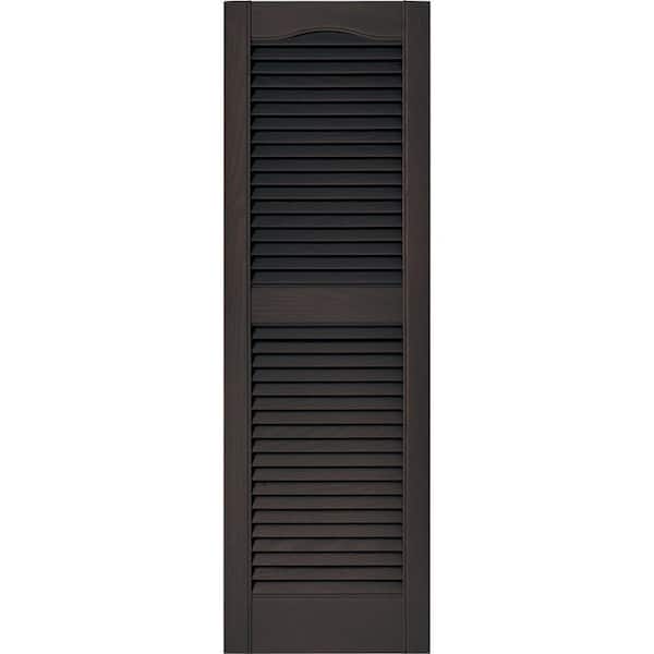 Builders Edge 14.5 in. x 48 in. Louvered Vinyl Exterior Shutters Pair in Musket Brown
