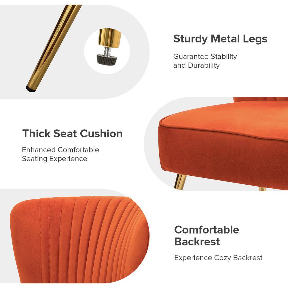 Plush Orange Velvet Accent Chair with Manufactured Wood Frame