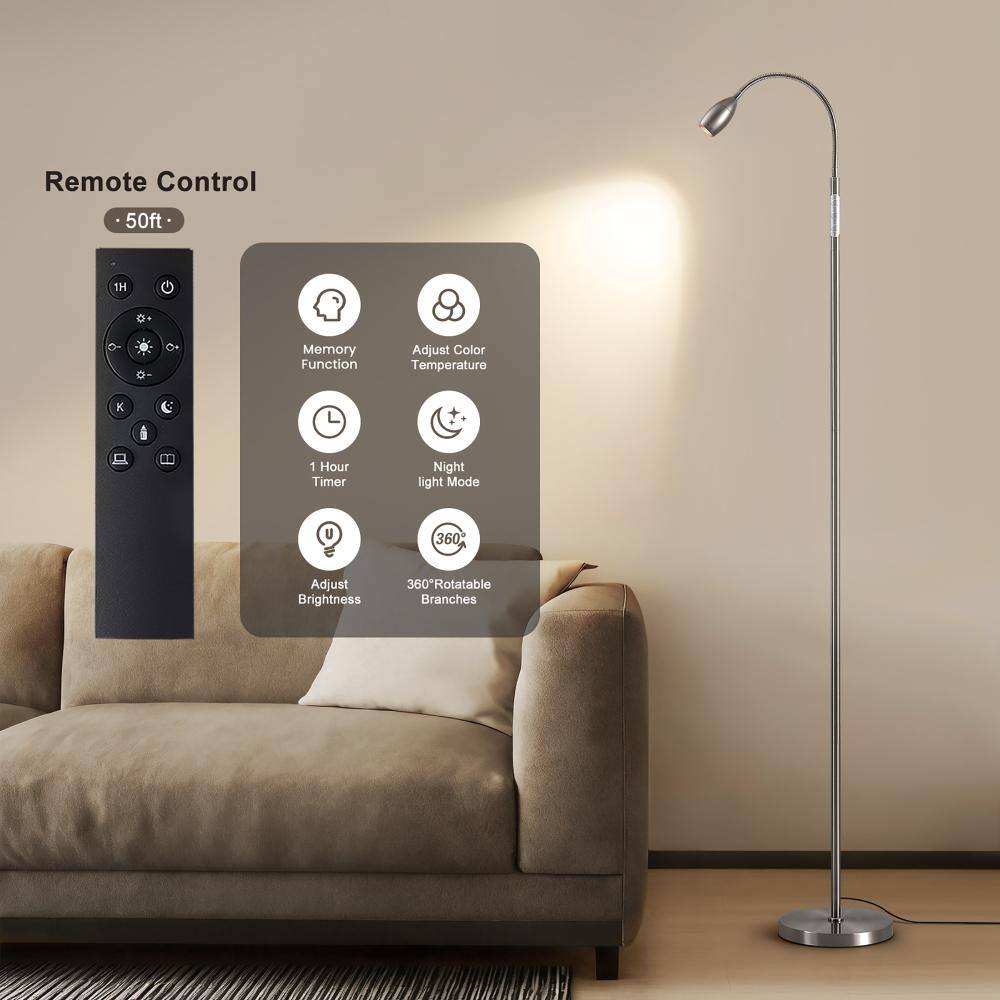 "72"" Nickel Smart 1 light Dimmable LED Standard Floor Lamp Flexible Head Zoom Spotlight Remote/Touch Control for Bedroom" price history on PriceWatchPro