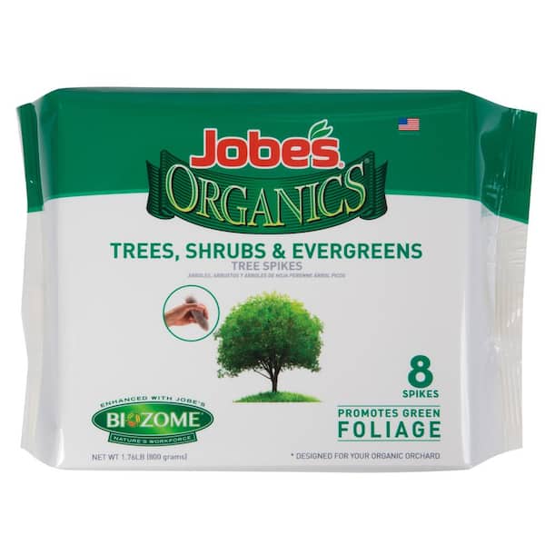 Jobe's Organics 1.76 lb. Organics Tree, Shrub and Evergreen Fertilizer Spikes with Biozome, OMRI Listed (8-Pack)