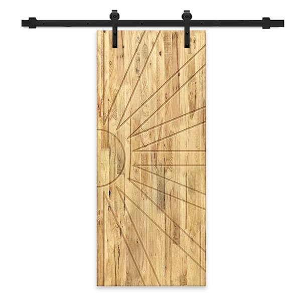 CALHOME 30 in. x 80 in. Weather Oak Stained Pine Wood Modern Interior Sliding Barn Door with Hardware Kit