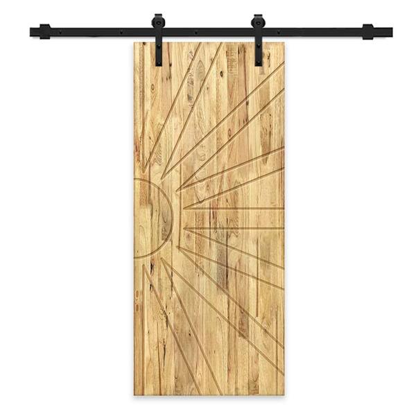 CALHOME 42 in. x 96 in. Weather Oak Stained Solid Wood Modern Interior Sliding Barn Door with Hardware Kit