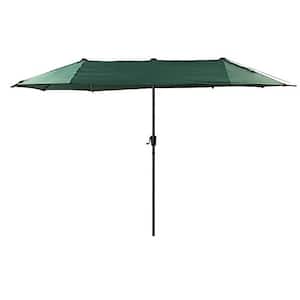 Elnido 12.5 ft. Metal Rectangular Market Solar Tilt Half Patio Umbrella in Green