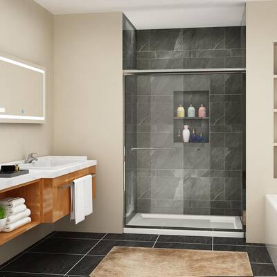 54 in. W x 72 in. H 2-Way Sliding Semi-Frameless Bypass Shower Doors in Chrome Clear Glass