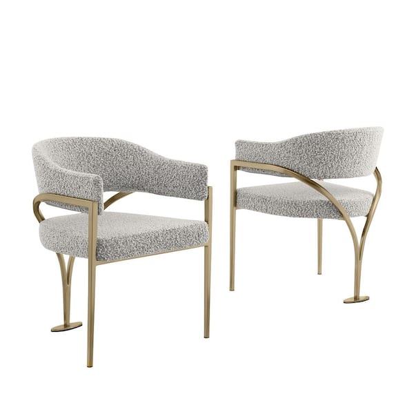 Rory Rich Gray Boucle Fabric Dining Chair Set of 2 with Gold Chrome Base