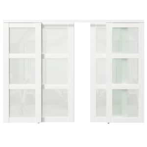 120in x 80in (Double 60" Doors) MDF, White Double Frosted 3 Panel Glass Sliding Door with All Hardware