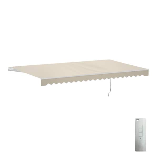16 ft. Caribbean Polyester Motorized Retractable Patio Awning 10 ft. Projection in Ivory