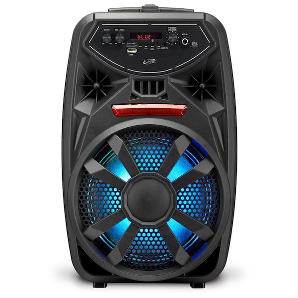 iLive Wireless Tailgate Party Speaker with Built-In 8 in. Speaker, FM Scan Radio, Retractable Handle, Wheels, LED Lights, BLK