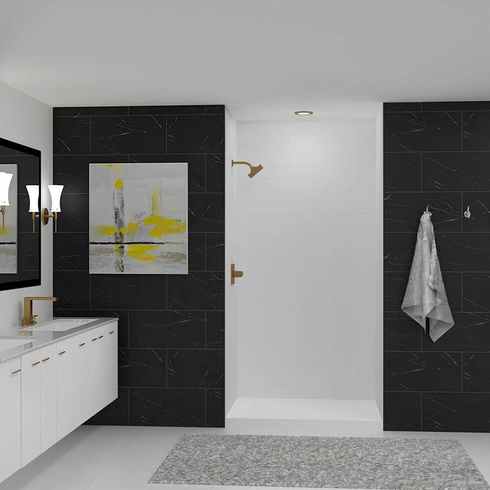 SaraMar 36 in. x 48 in. x 96 in. 3-Piece Easy Up Adhesive Alcove Shower Wall Surround in White price history on PriceWatchPro