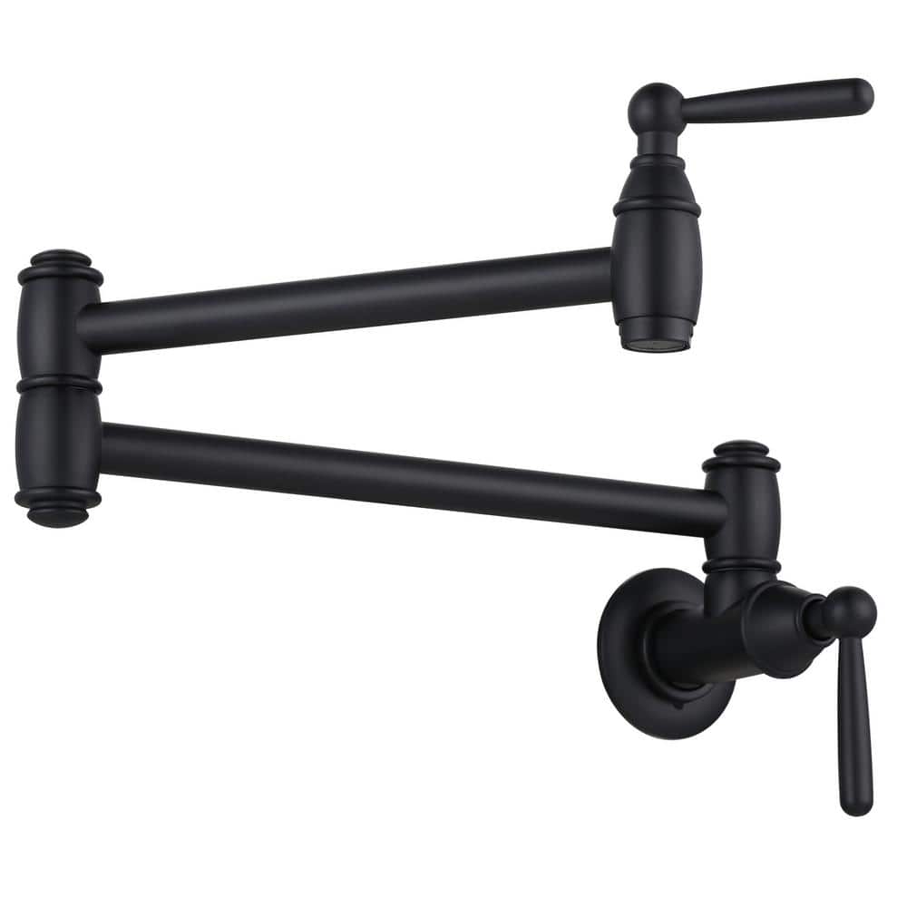 WOWOW Wall Mounted Pot Filler with Double Handle in Matte Black 2314900BBHHD The Home Depot