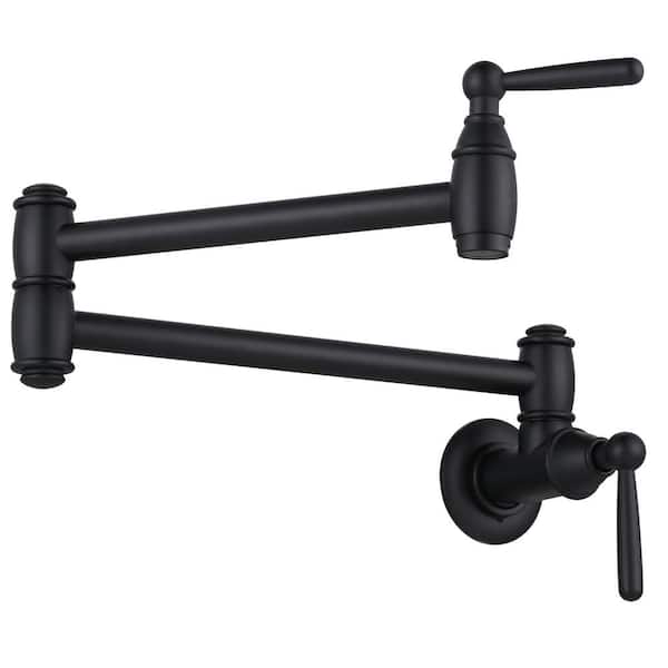 WOWOW Wall Mounted Pot Filler with Double Handle in Matte Black