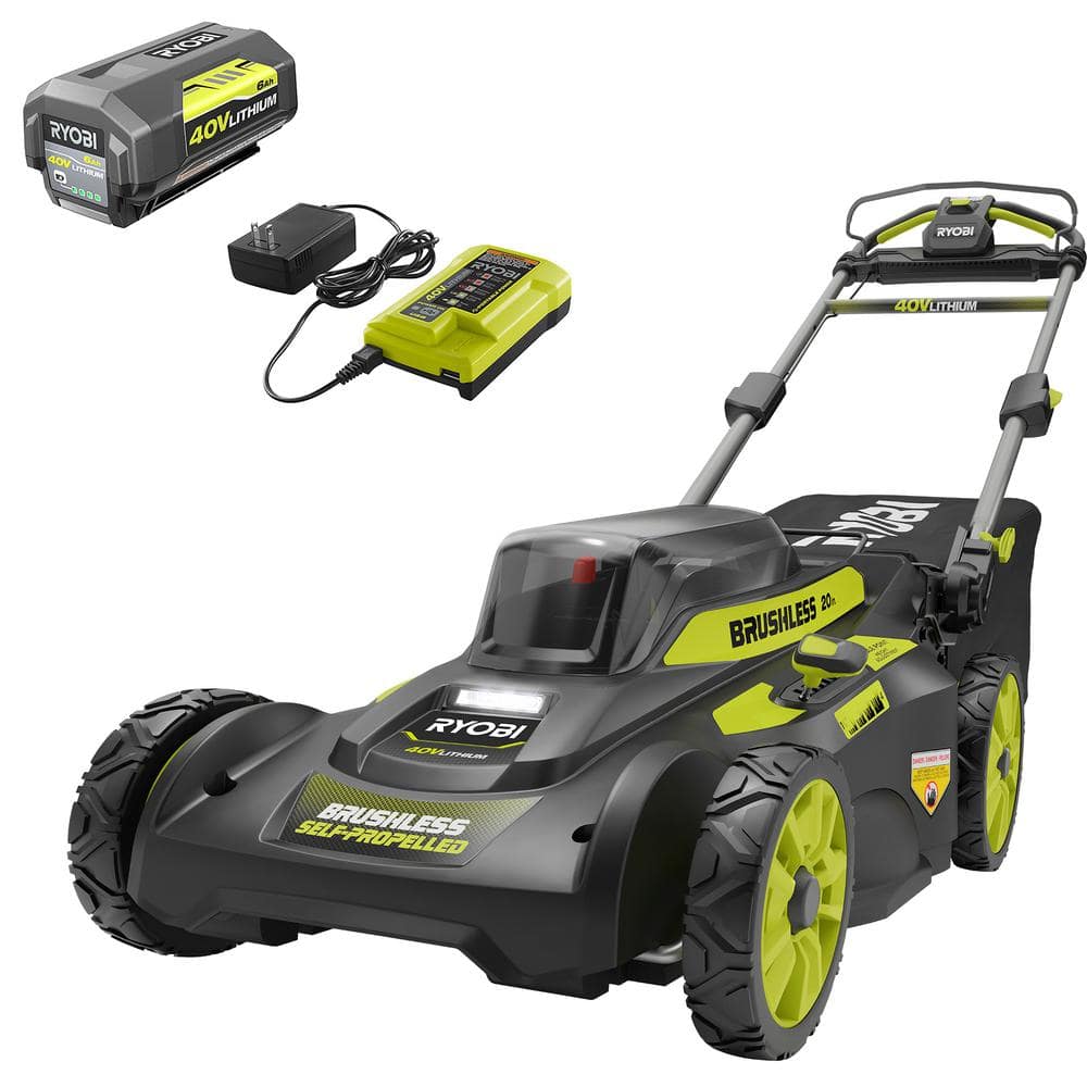 RYOBI 40V Brushless 20 in. Cordless Battery Walk Behind Self-Propelled  Mower with 6.0 Ah Battery and Charger RY401120 - The Home Depot