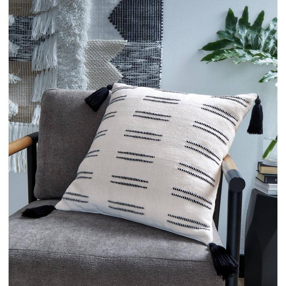 Mudderly 20" Black and White Cotton Throw Pillow