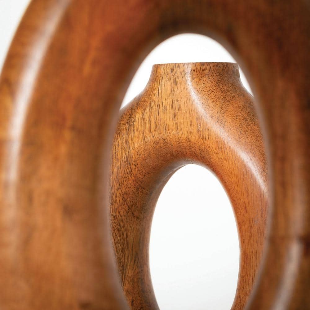 Set of Two Brown Mango Wood Hollow Oval Vases