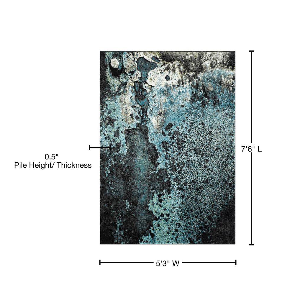 Glacier Blue and Multicolor Abstract Low Pile Area Rug