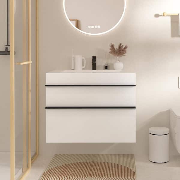 36 in. Single Sink Floating White Bath Vanity with White Acrylic Top Assembled