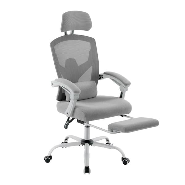 High Back Mesh Swivel Office Chair Computer Chair Desk Chair with Adjustable Headrest and Retractable Footrest in Gray